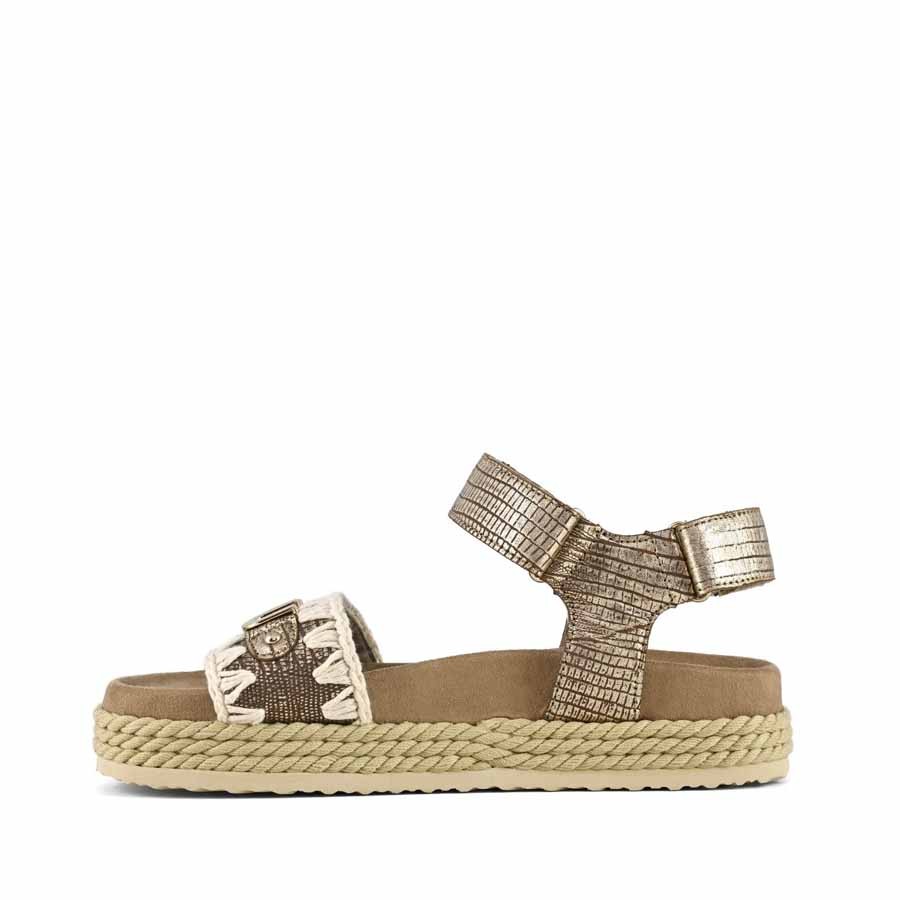 Mou Rope sandal with back strap metallic lizard gold