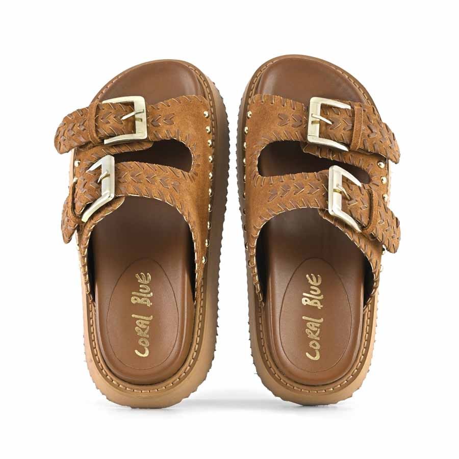 Coral Blue sandalo platform doppia fascia infilature etniche