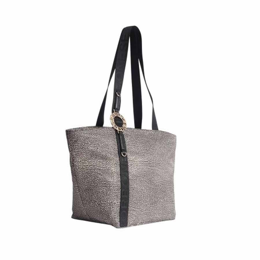 Borbonese shopper shoulder bag 011 Op print natural black