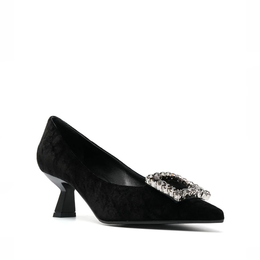 Roberto Festa Décolleté EVILLY in black suede with rhinestone accessory
