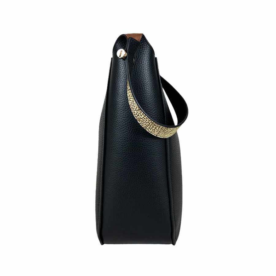 Borbonese black leather hobo bag