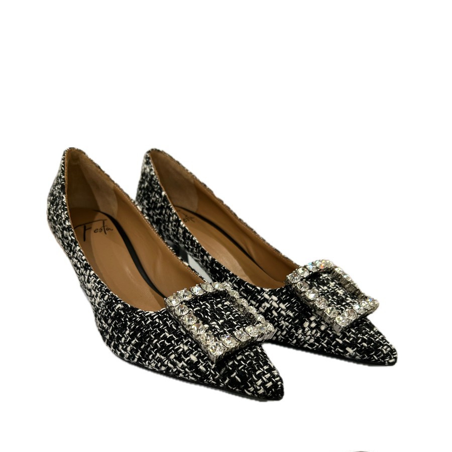 Roberto Festa Decollete' in tweed fabric with square buckle evilly crystals