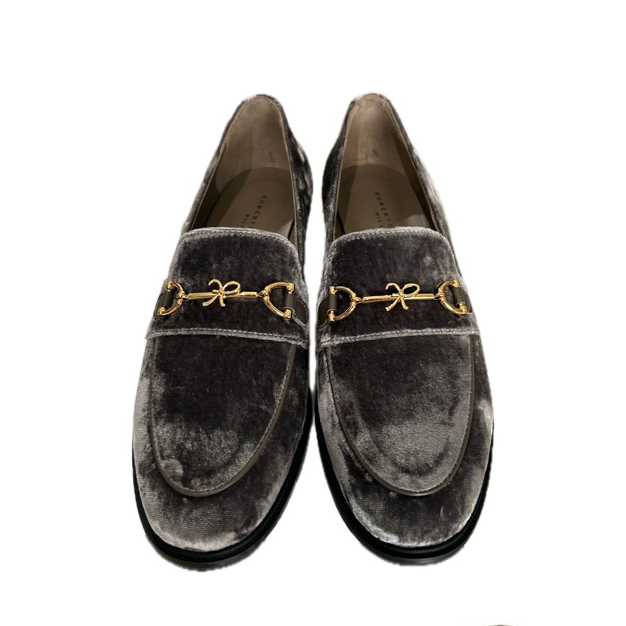 Roberto Festa AXEL gray velvet moccasin with gold accessory