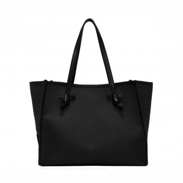Borsa Shopping Gianni Chiarini Marcella - In Tessuto Lana Spigato Nero, Manici In Pelle, 33x25x13 Cm