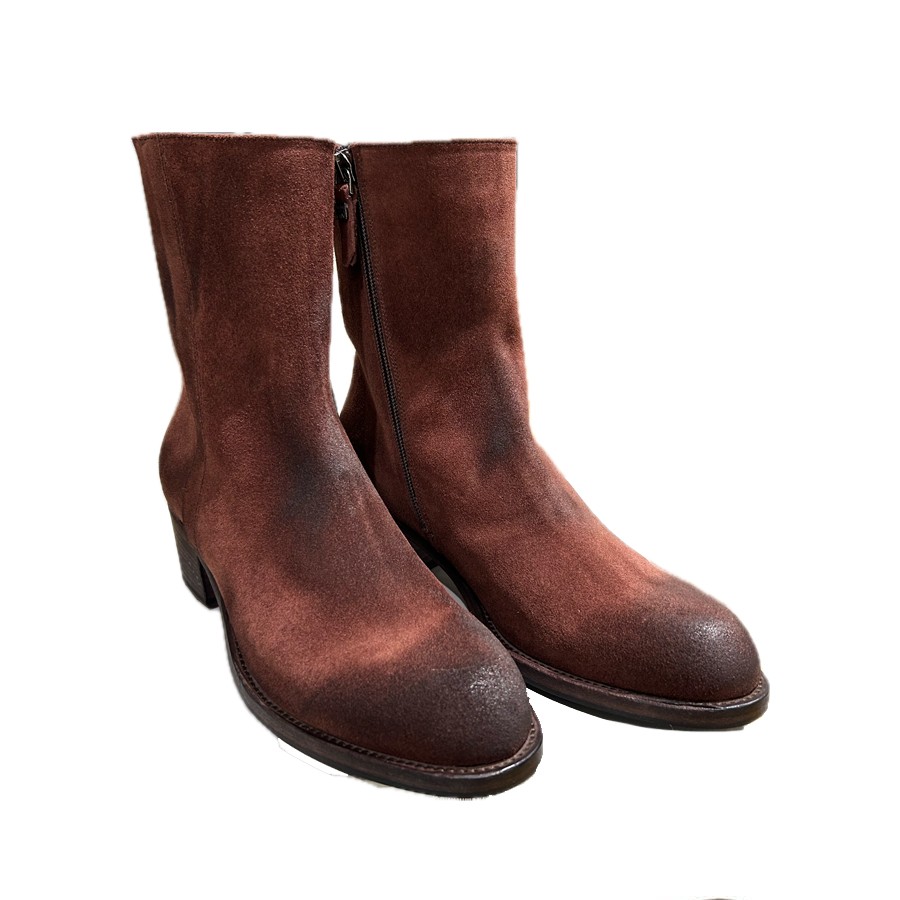 PANTANETTI donna anfibietto con zip e laccio in pelle delavè colore bordeaux