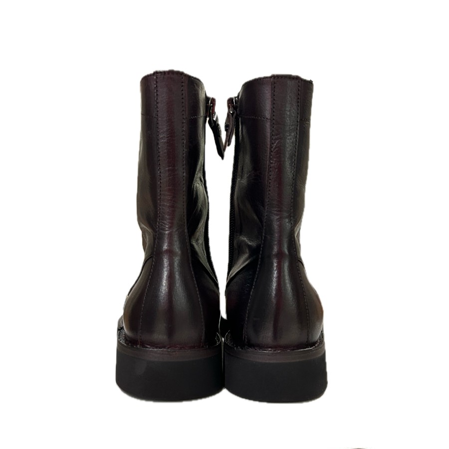 PANTANETTI donna anfibietto con zip e laccio in pelle delavè colore bordeaux