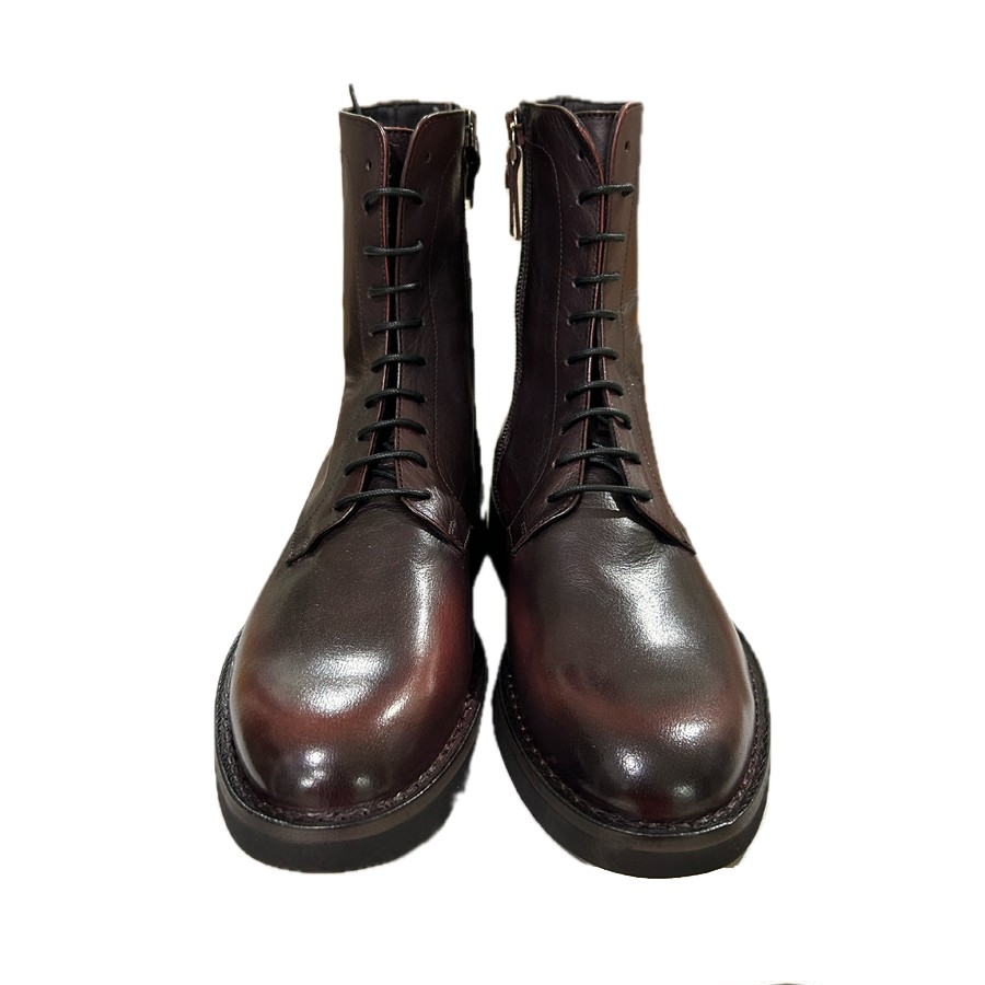 PANTANETTI donna anfibietto con zip e laccio in pelle delavè colore bordeaux