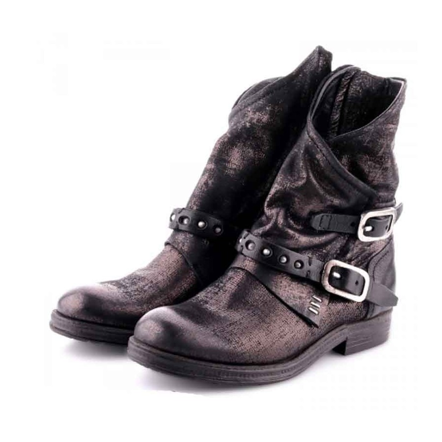 Stivale donna A.S.98  tronchetto pele nero metallizato borchie scarpa donna