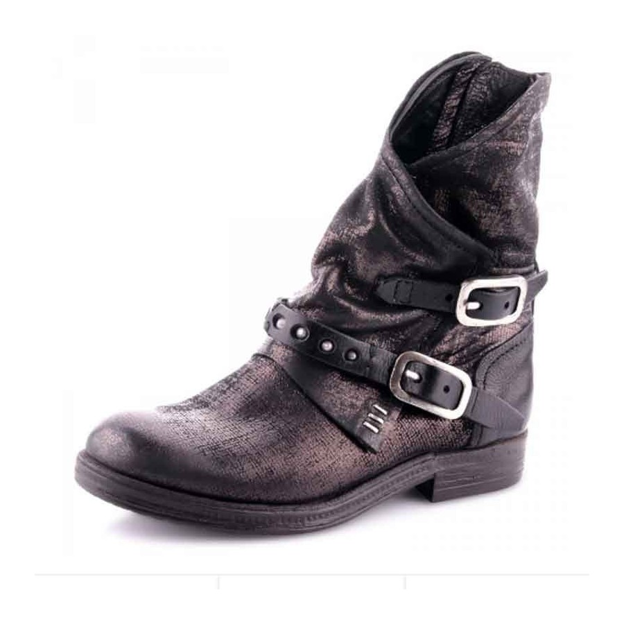Stivale donna A.S.98  tronchetto pele nero metallizato borchie scarpa donna