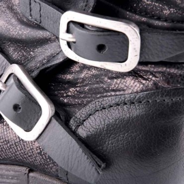 Stivale donna A.S.98  tronchetto pele nero metallizato borchie scarpa donna