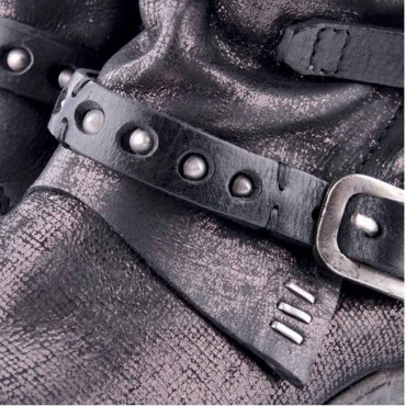 Stivale donna A.S.98  tronchetto pele nero metallizato borchie scarpa donna