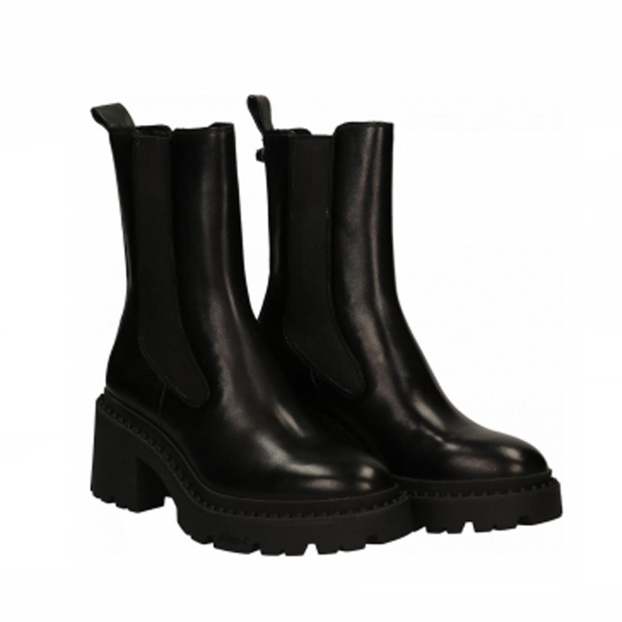 ASH tronchetto donna con tacco NICOSTUD01 in pelle nero