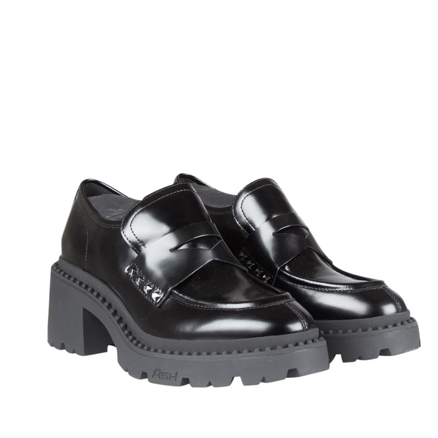 ASH mocassino donna con tacco NELSON STUD 02 in pelle nero