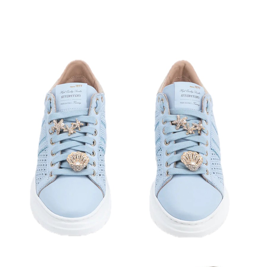 Sneakers donna Stokton Street in pelle traforata cielo