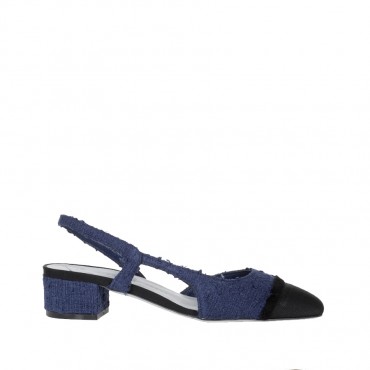 Roberto Festa ACANTO Chanel basso in navy con punta sfrangiata e tacco basso