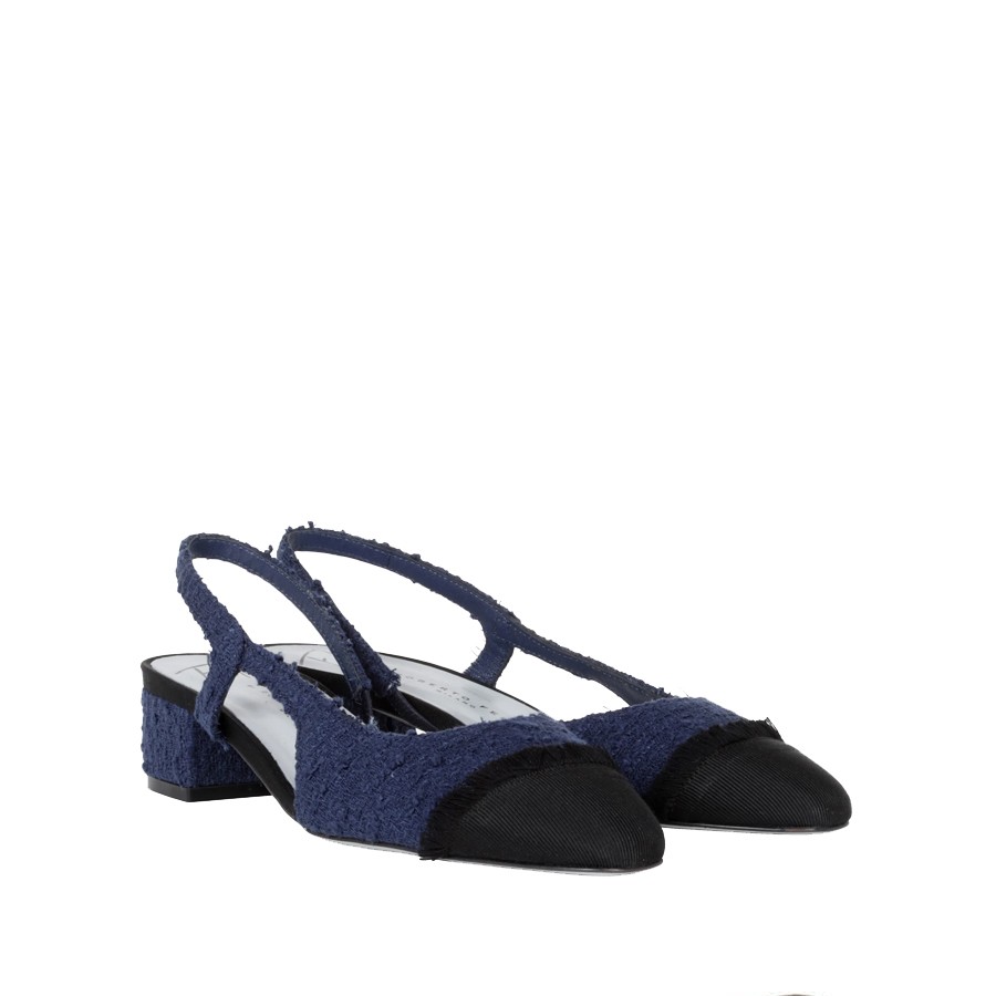Roberto Festa ACANTO Chanel basso in navy con punta sfrangiata e tacco basso