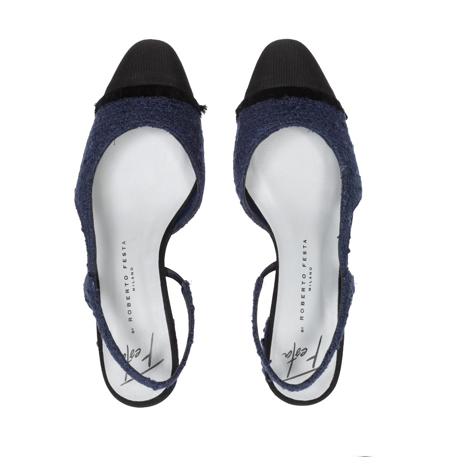 Roberto Festa ACANTO Chanel low in navy with fringed toe and low heel