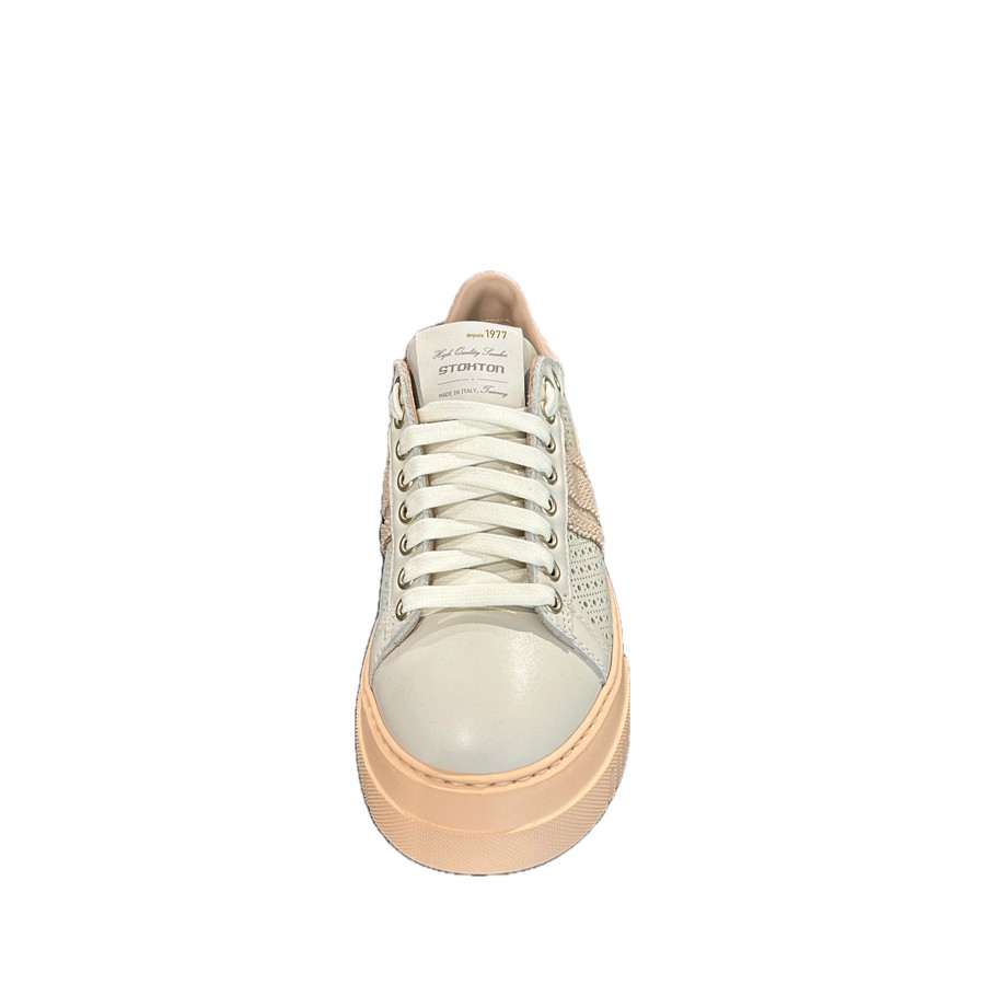 Stokton women's sneakers in cream/nude perforated leather