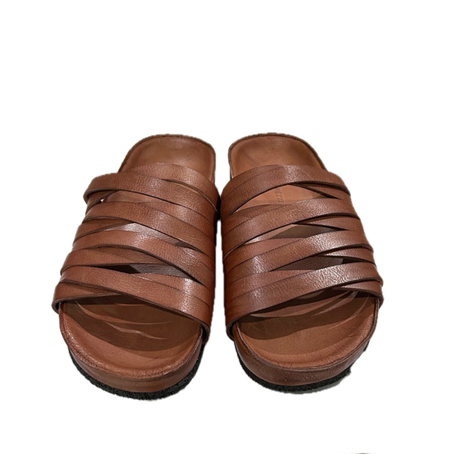 PANTANETTI donna sandalo basso in pelle brandy
