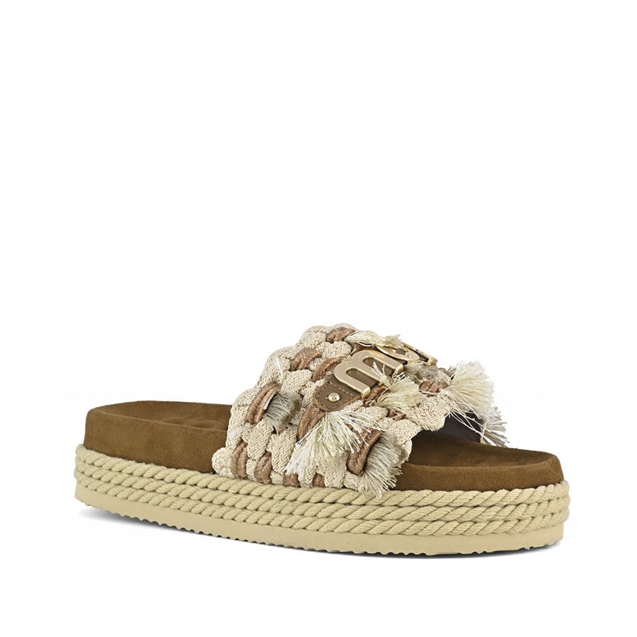 Mou sandalo Monoband rope sandal fringes beige