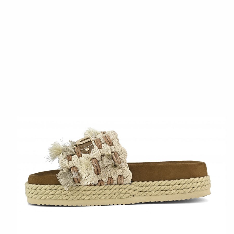 Mou Monoband rope sandal fringes beige