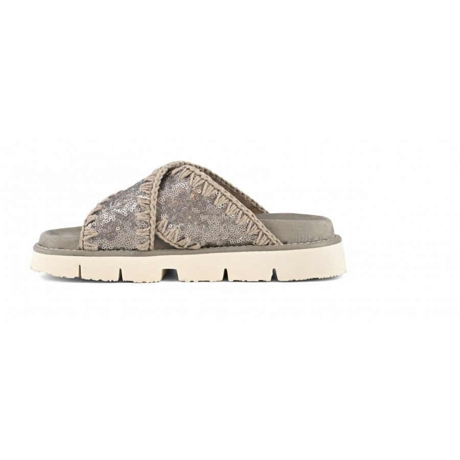 Mou sandalo Criss-cross bio sandal plain microsequins gunmetal