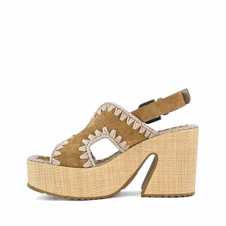 Mou Raffia sandal platform backstrap cognac
