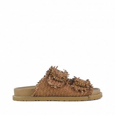 Coral Blue birkenstock slidedoppia fascia gioiello cognac