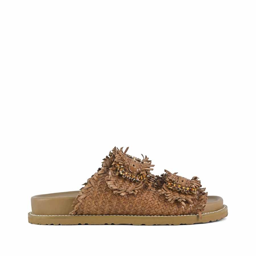 Coral Blue birkenstock slidedoppia fascia gioiello cognac