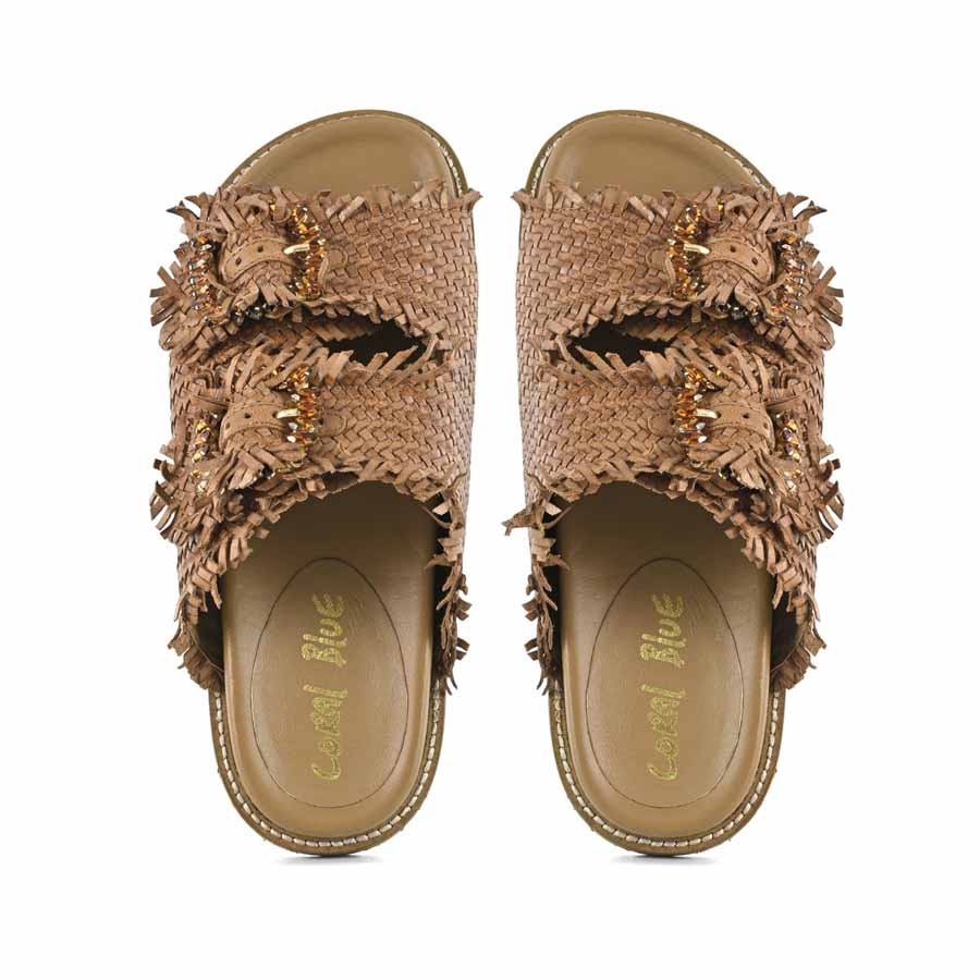 Coral Blue birkenstock slide double band jewel cognac