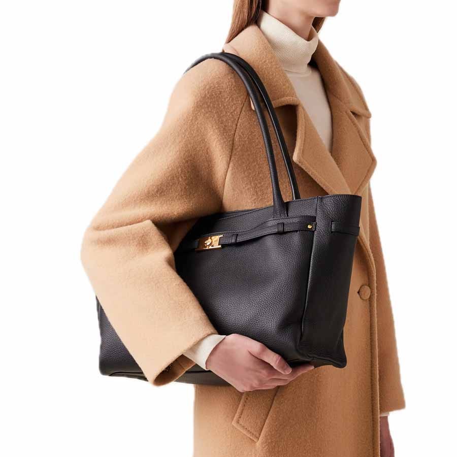 Borbonese large "La Torinese"  shopping bag in black calfskin