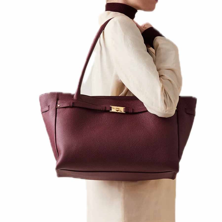 Borbonese large "La Torinese"  shopping bag in merlot calfskin