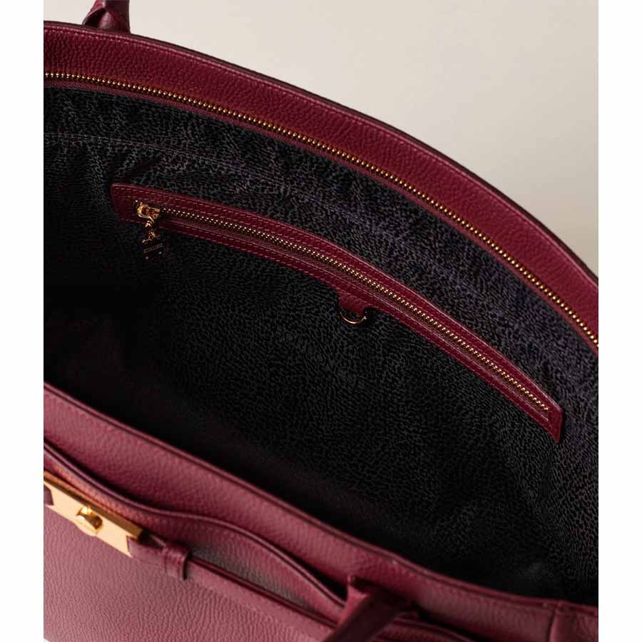 Borbonese large "La Torinese"  shopping bag in merlot calfskin