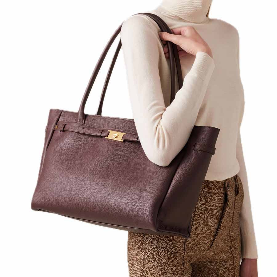 Borbonese large shopping bag in Torinese brown calfskin