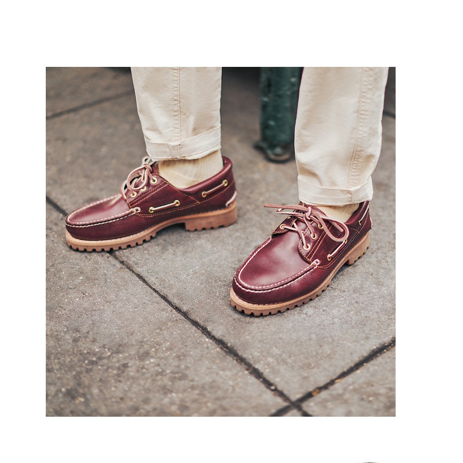 Scarpa Timberland® Authentic 3-Eye Lug Handsewn da Uomo in bordeaux