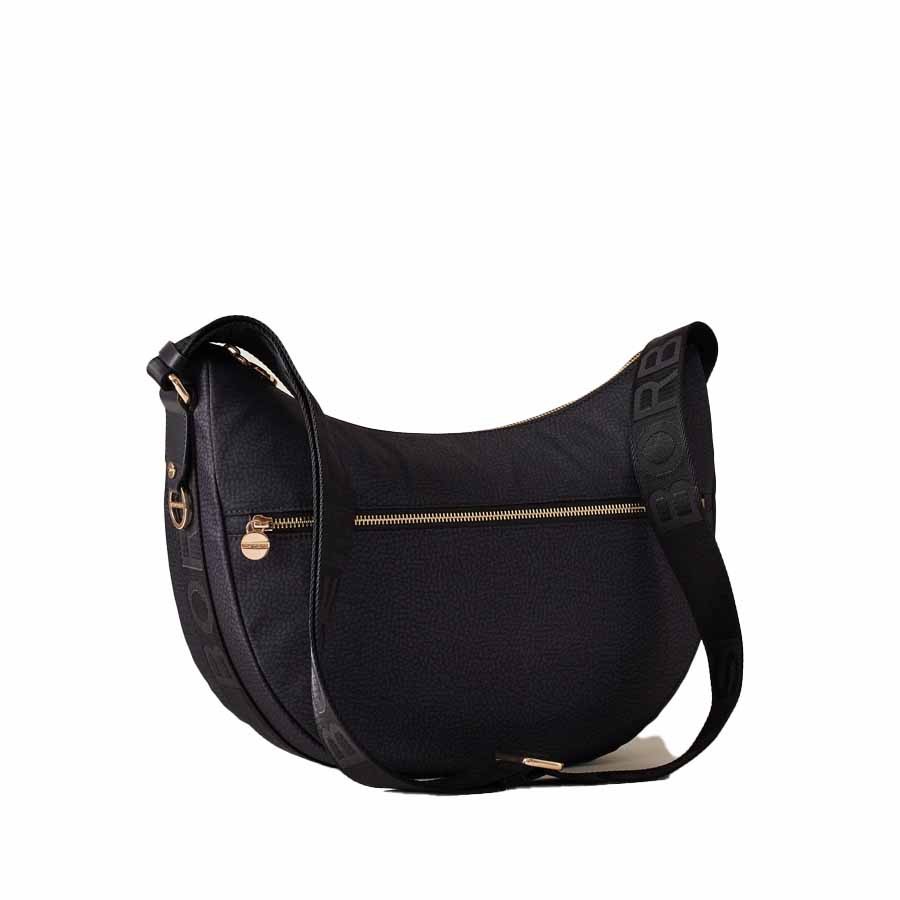 Borbonese bag Luna bag middle Hobo fabric Op dark black