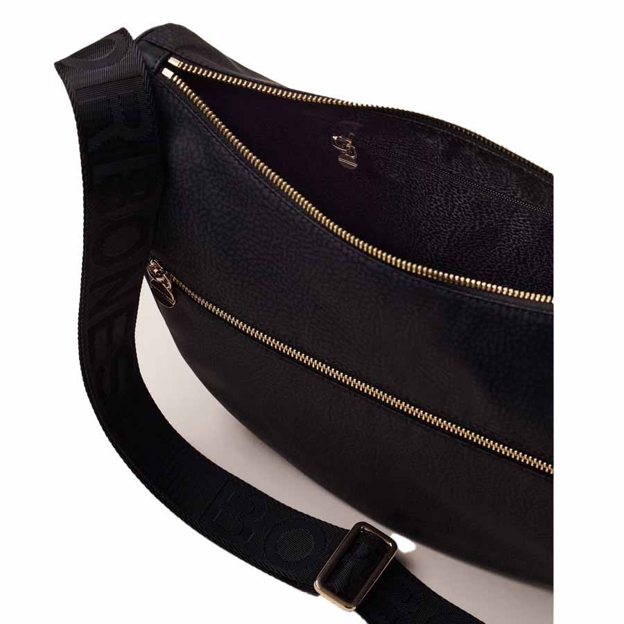 Borbonese borsa Luna bag middle Hobo tessuto Op dark black