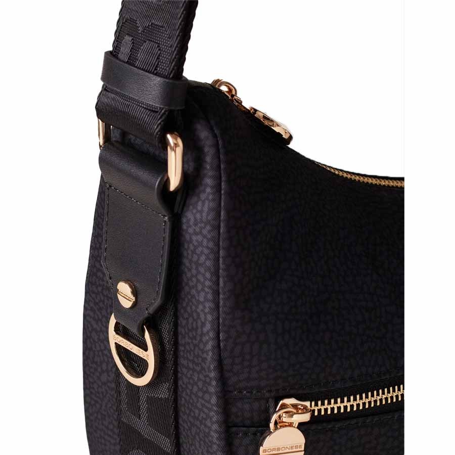 Borbonese bag Luna bag middle Hobo fabric Op dark black