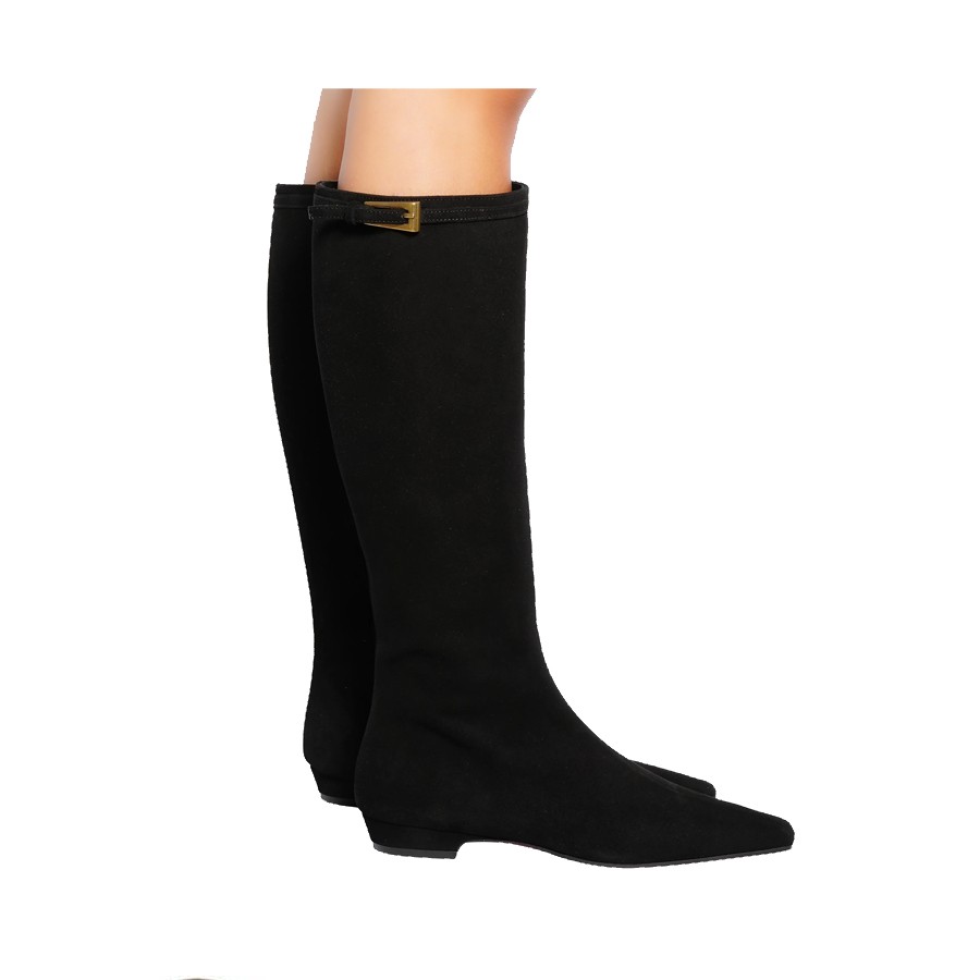 Roberto Festa FOLD knee-high boot in black suede with low heel