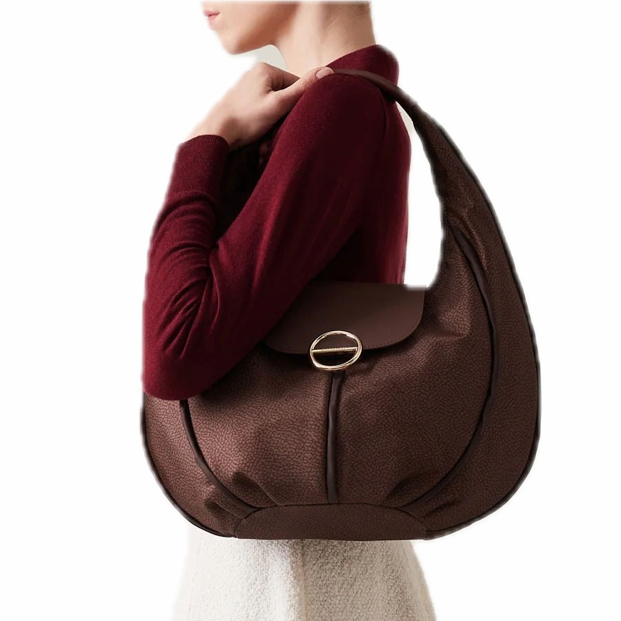 Borbonese borsa Hobo small Cottage tessuto OP noisette