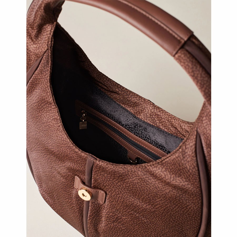 Borbonese borsa Hobo small Cottage tessuto OP noisette