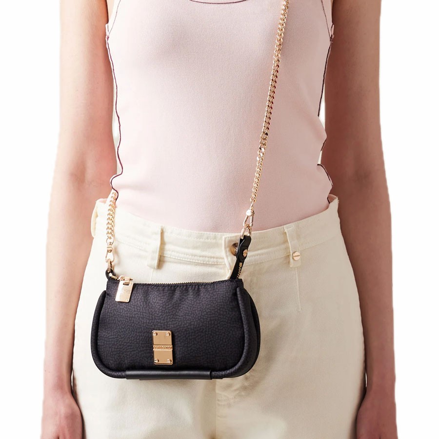 Borbonese borsa tracolla mini Cahier Tessuto OP dark black