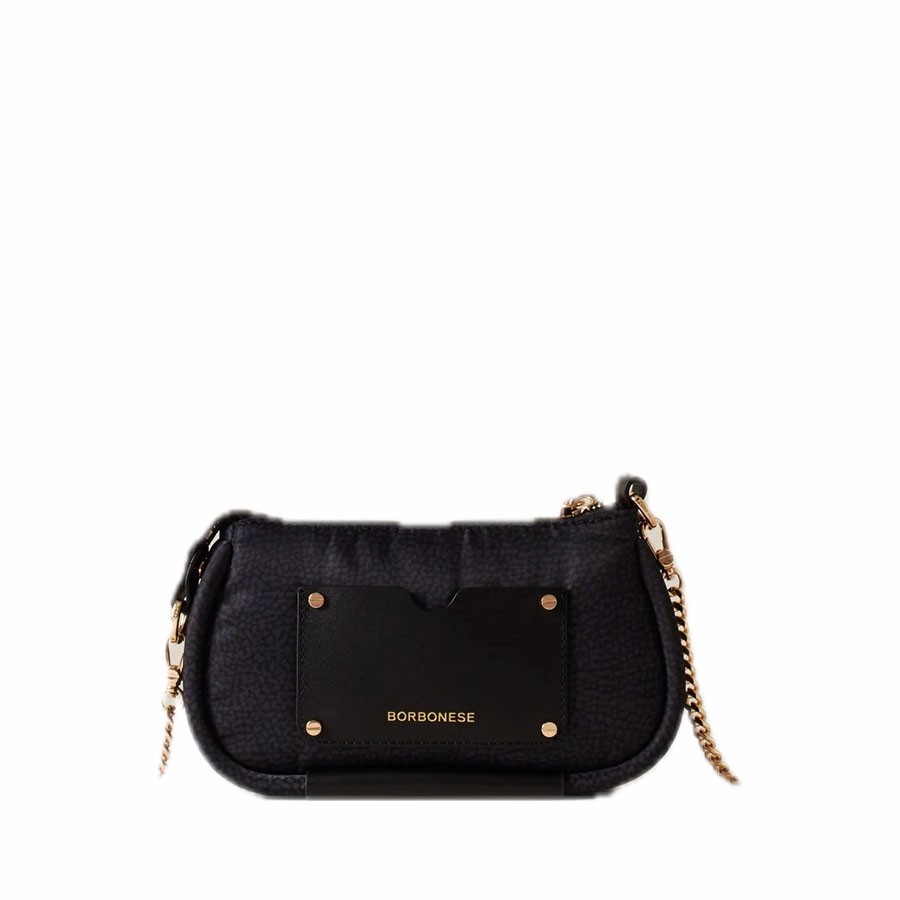Borbonese mini Cahier shoulder bag in OP fabric in dark black