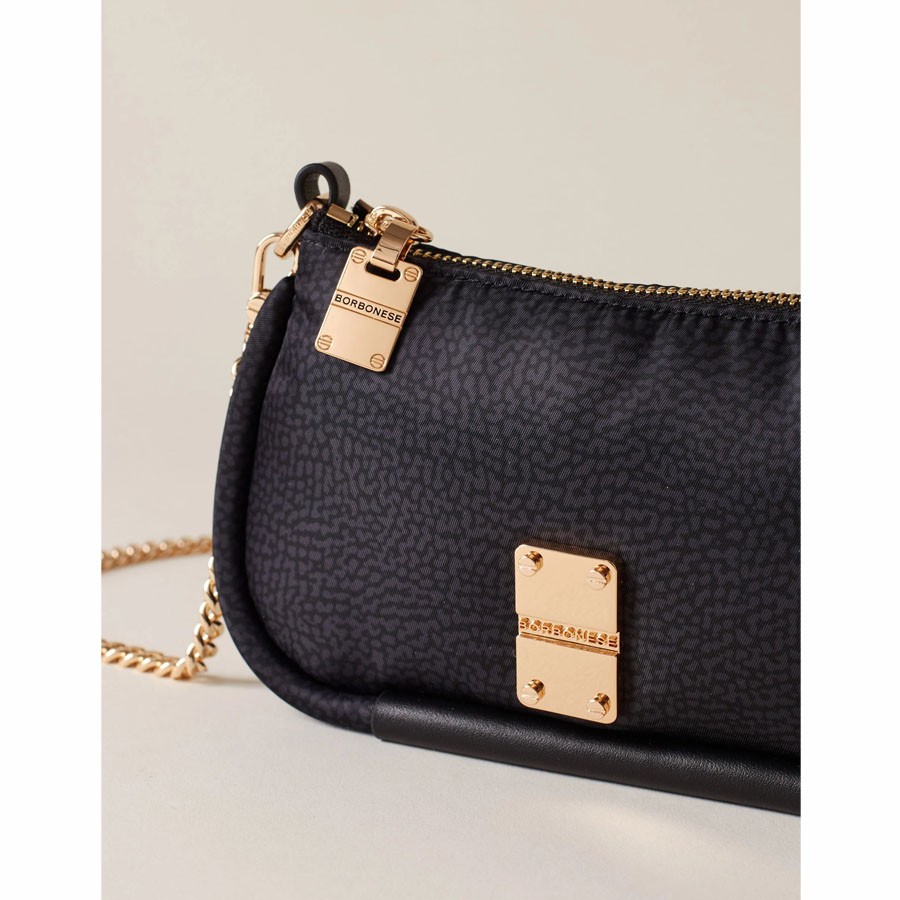 Borbonese mini Cahier shoulder bag in OP fabric in dark black