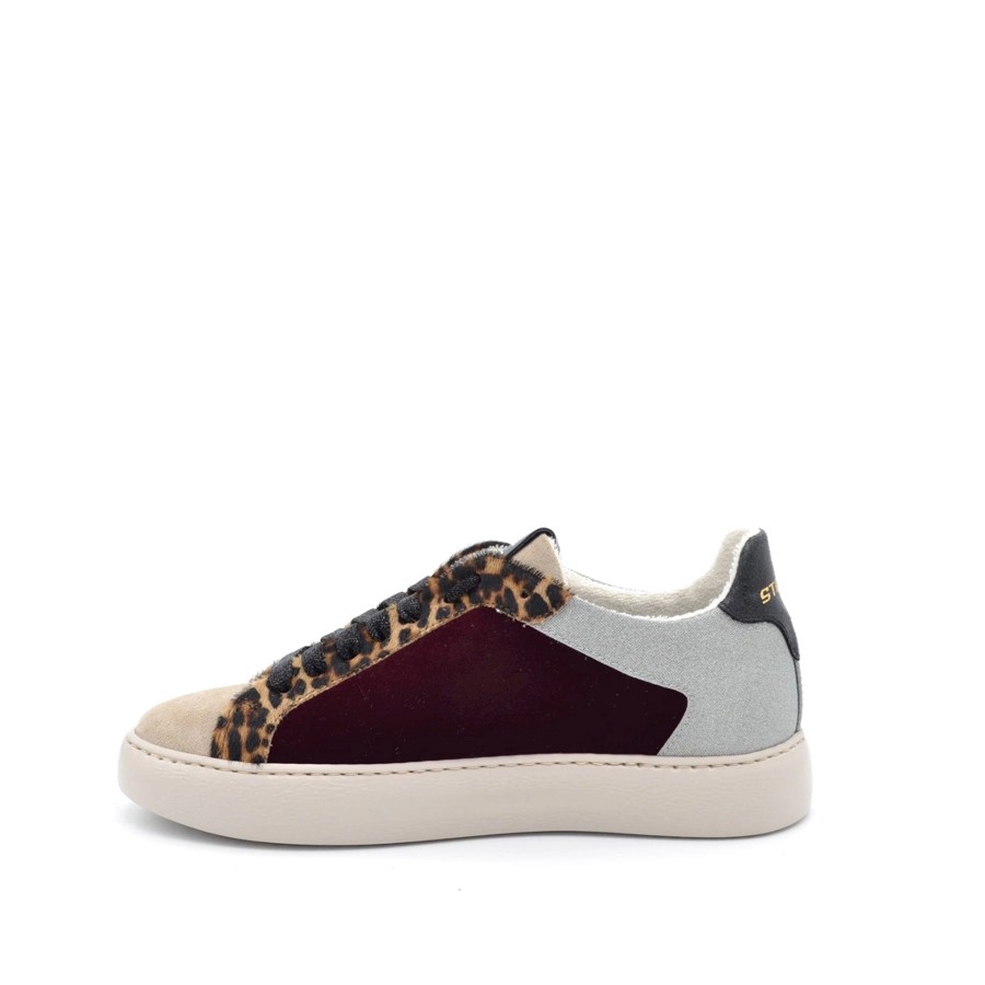 Stokton Women's Suede and Velvet Sneakers Burgundy Beige
