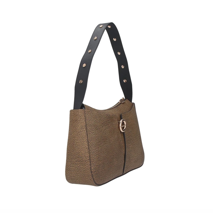 Borbonese Tulip medium hobo bag in Opnaturale coated canvas