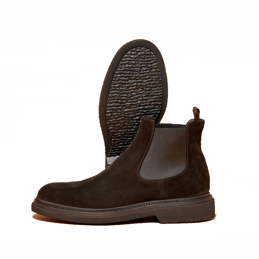 PANTANETTI Men's ankle boot with side elastics in brown suede