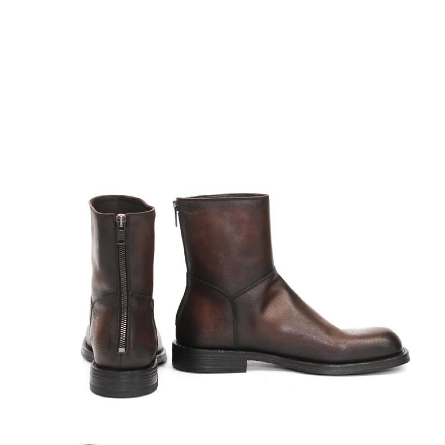 PANTANETTI donna anfibietto con zip e laccio in pelle delavè colore bordeaux