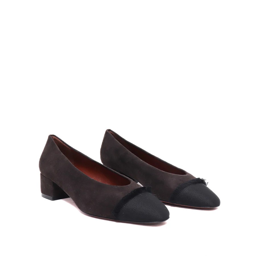 Roberto Festa IRELIA Dark suede necklines with fringed toe and low heel