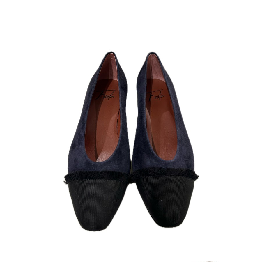Roberto Festa IRELIA Blue suede skits with fringed toe and low heel